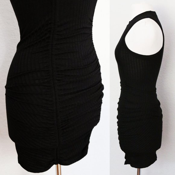 Free People Intimately Black Mock Neck Ribbed Knit Ruched Skirt Mini Dress XS - Picture 10 of 10
